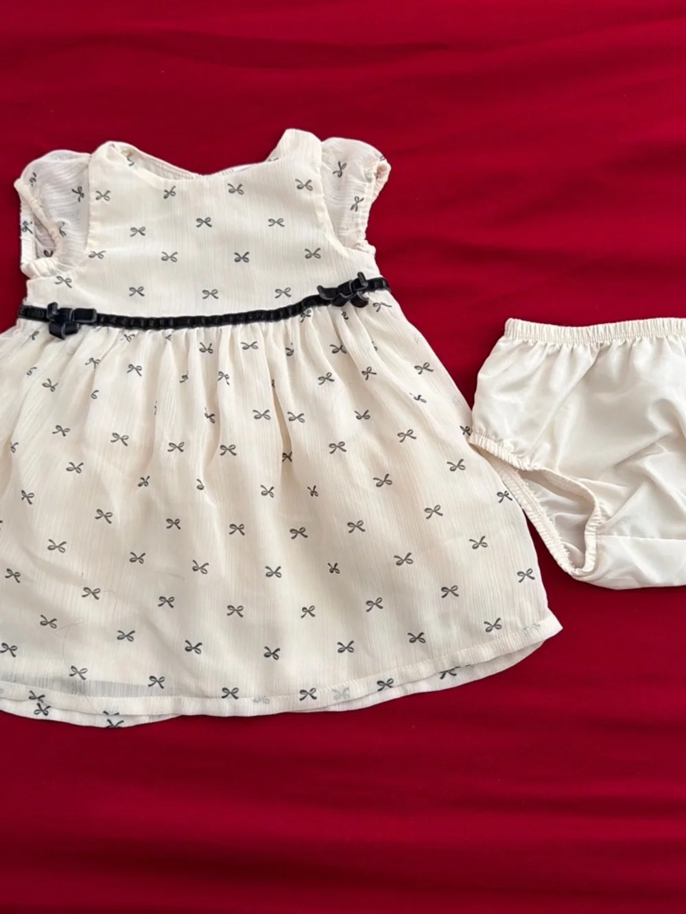Carter's Ivory Dress with Black Bow Accent and Matching Bloomers